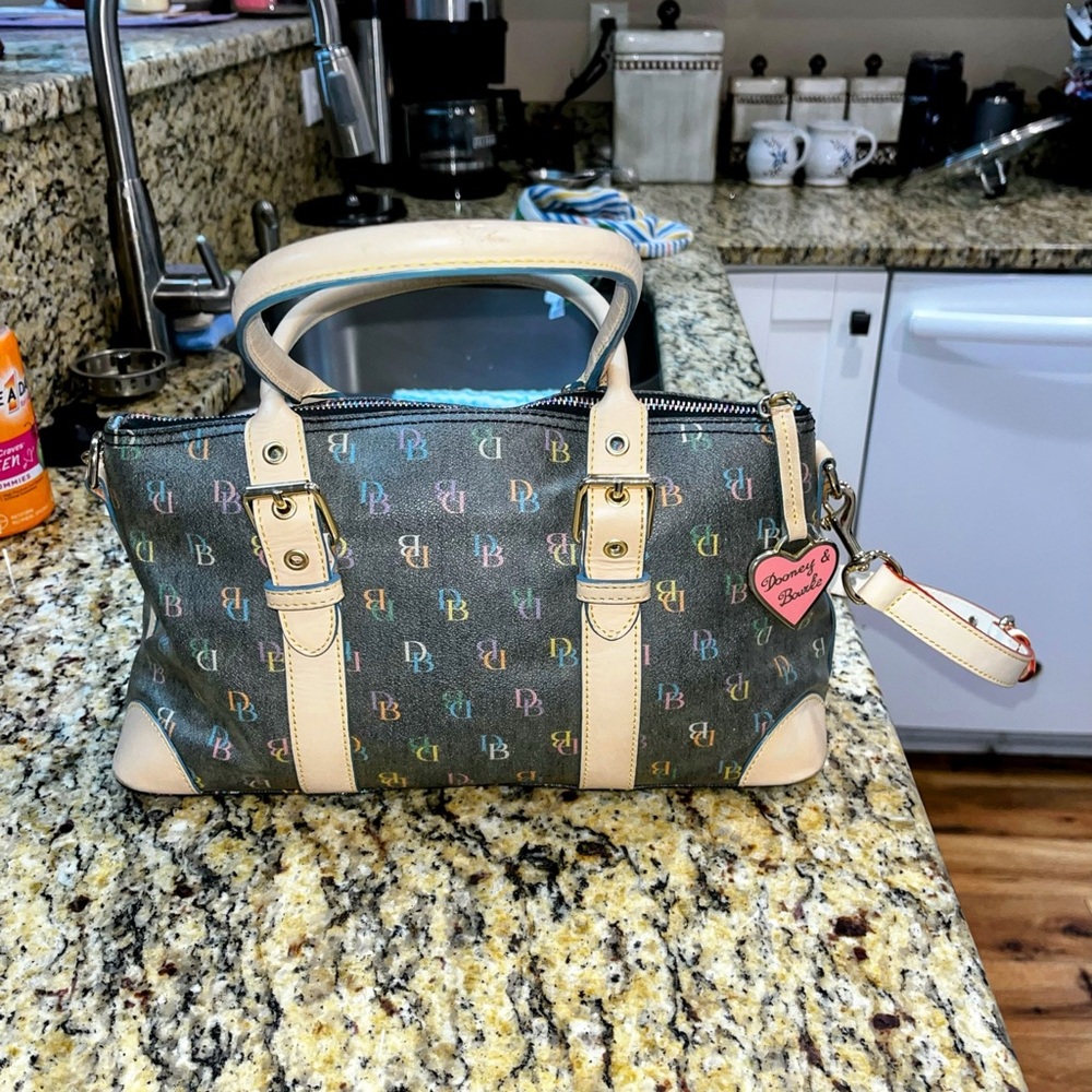 Dooney & Bourke Authentic Vintage Gray Monogram Satchel with Cream Accents